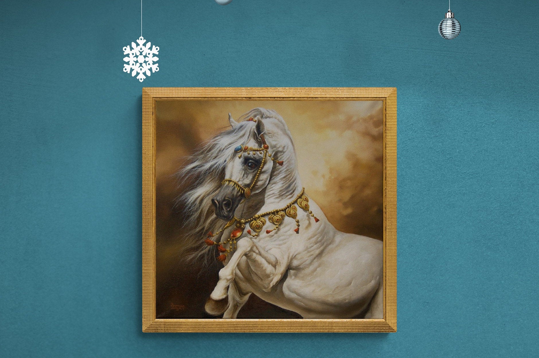 Sleipnir White Horse Canvas Print | Equine Oil Painting Reproduction FOSHE ART