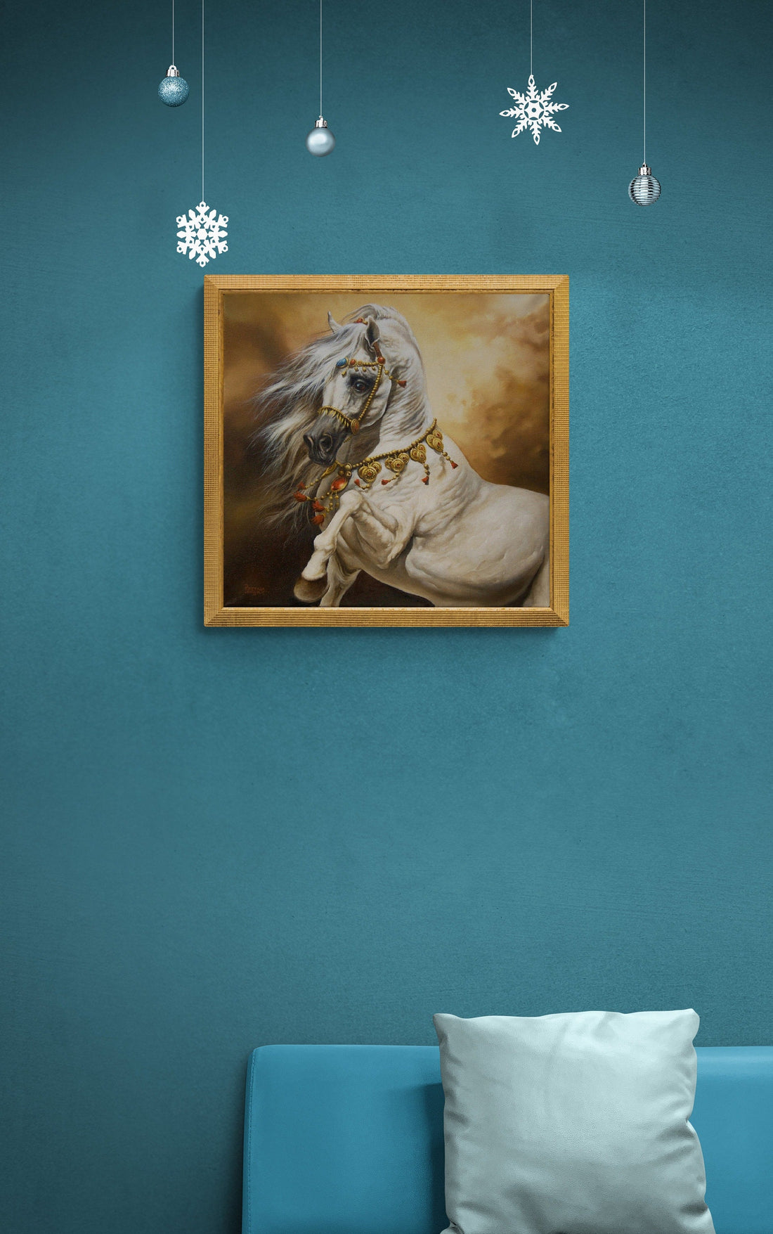 SLEIPNIR Giclée print of white horse original oil painting by Robert Zietara | Modern home decoration | White horse print FOSHE ART