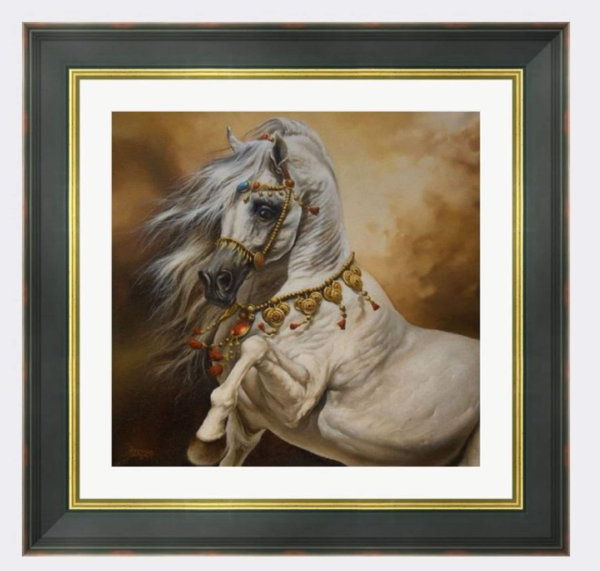 Sleipnir White Horse Canvas Print | Equine Oil Painting Reproduction FOSHE ART