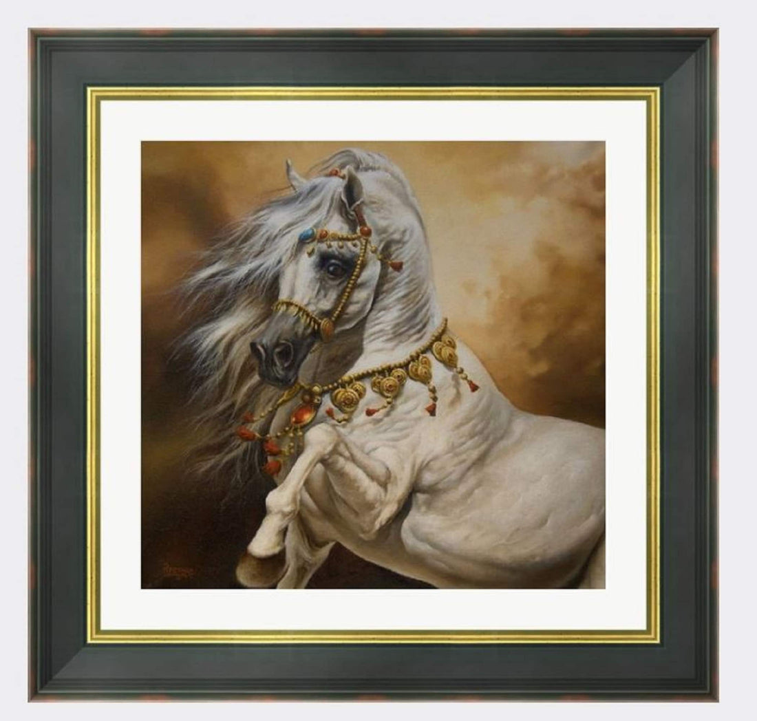 Sleipnir White Horse Canvas Print | Equine Oil Painting Reproduction FOSHE ART
