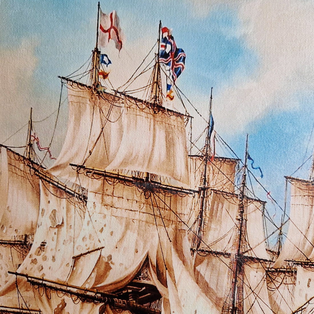 Battle of Trafalgar Canvas Print: HMS Victory, Nautical Art, Silver Frame FOSHE ART