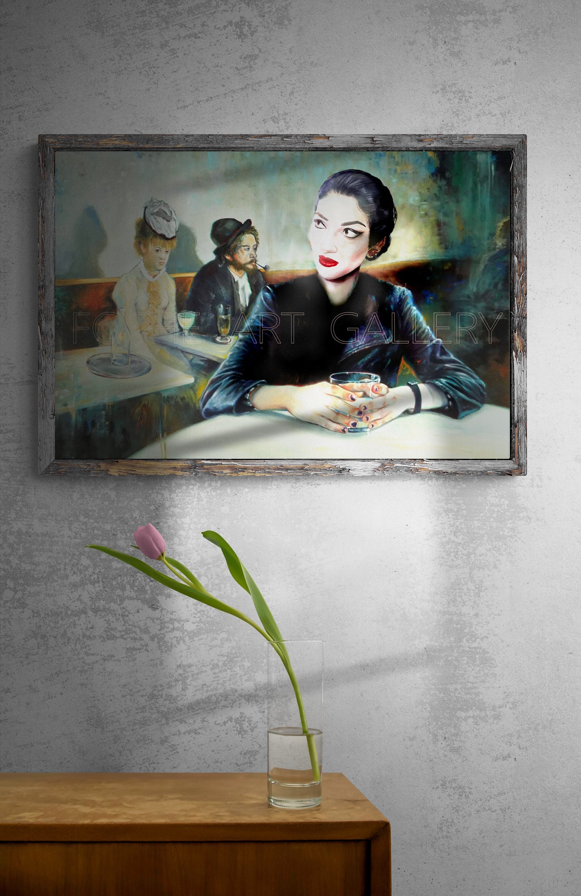 Maria Kalogeropoulos, Opera diva Art Print, Degas 'In a Café' Reimagined FOSHE ART