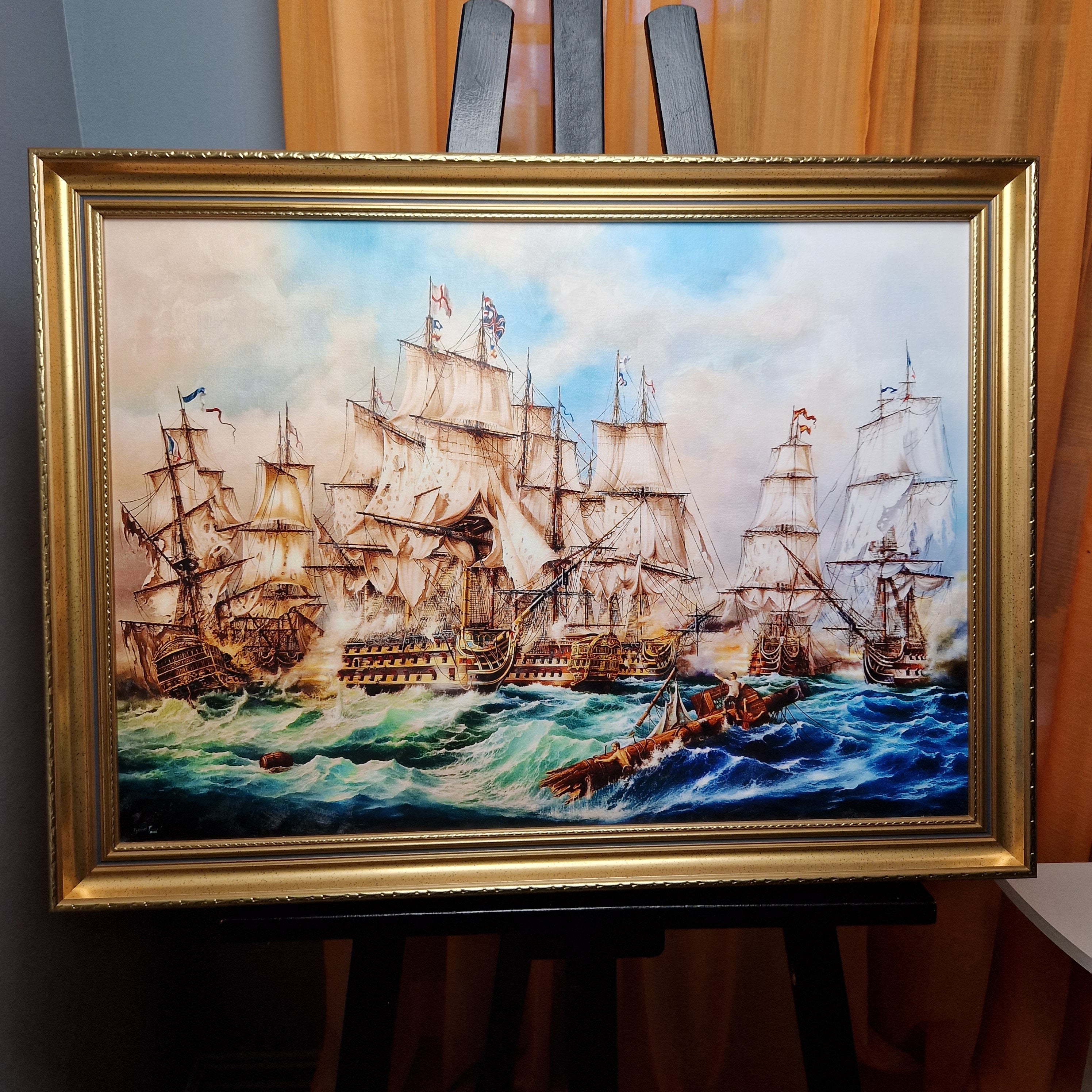 Battle of Trafalgar by Robert Zietara, HMS Victory, Framed Giclée Canvas Print FOSHE ART