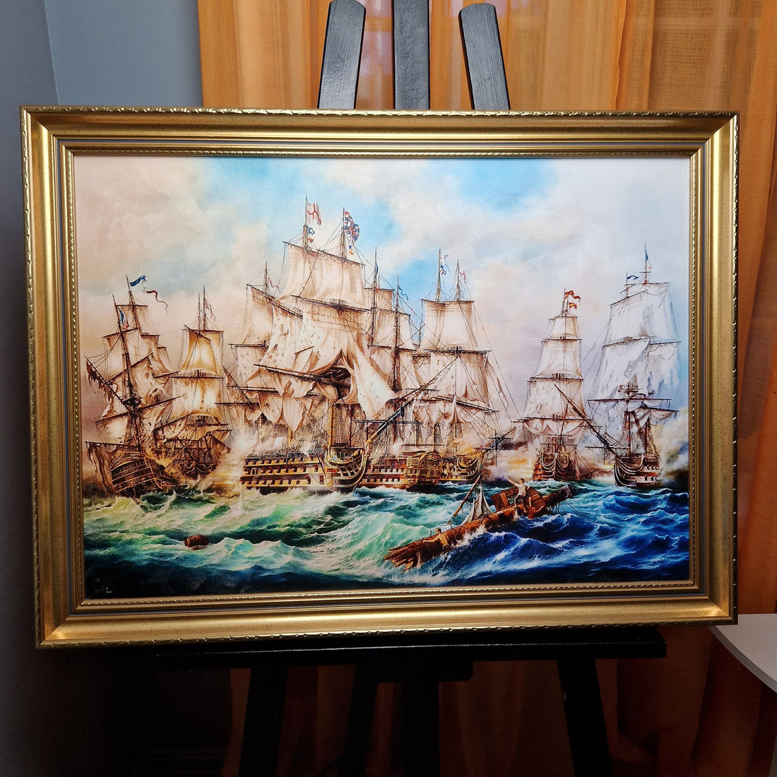 Battle of Trafalgar by Robert Zietara, HMS Victory, Framed Giclée Canvas Print FOSHE ART
