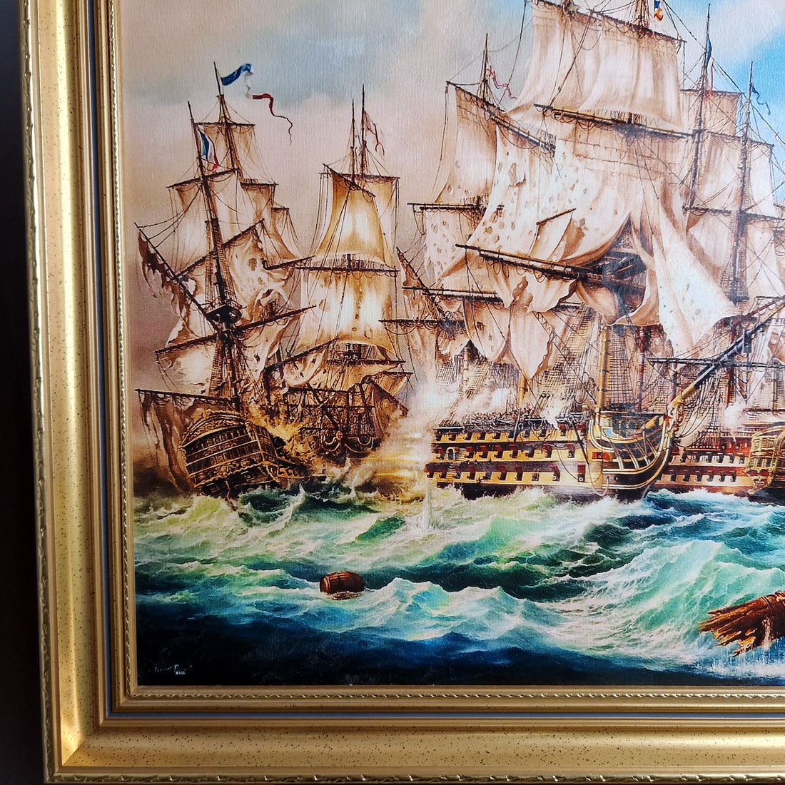 Battle of Trafalgar by Robert Zietara, HMS Victory, Framed Giclée Canvas Print FOSHE ART