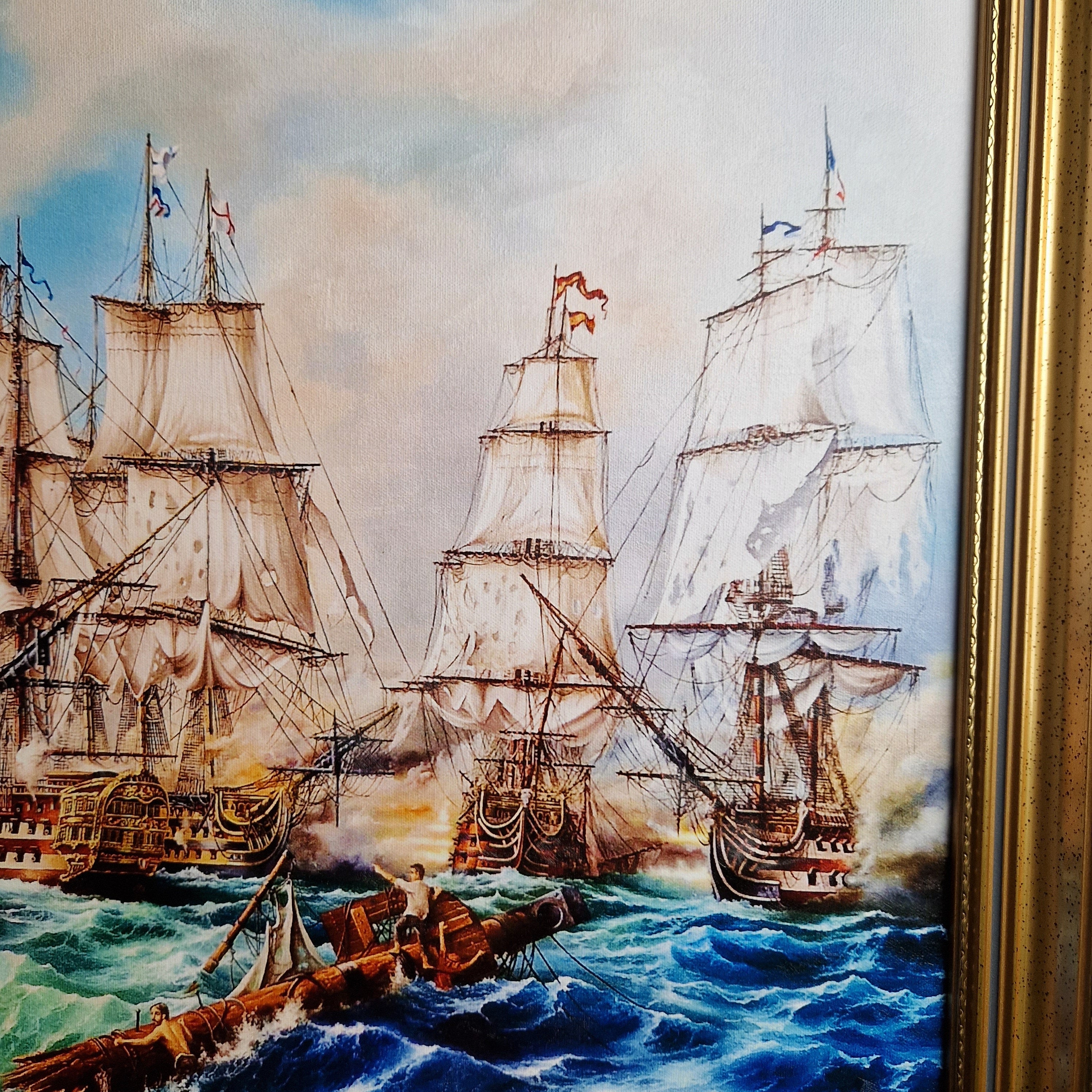 Battle of Trafalgar by Robert Zietara, HMS Victory, Framed Giclée Canvas Print FOSHE ART