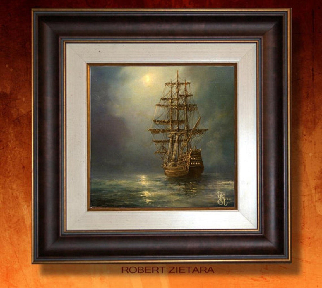 Tall Ship Giclée Canvas Print, Moonlit Seascape, Ready to Hang FOSHE ART