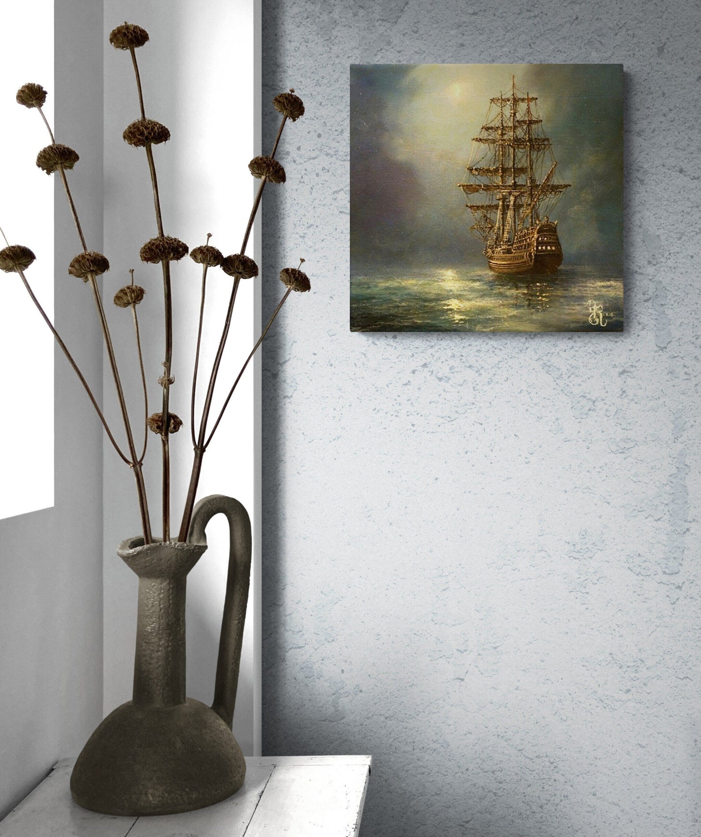 Ship at Night giclée print from original oil painting, Serenity ship print, naval painting FOSHE ART