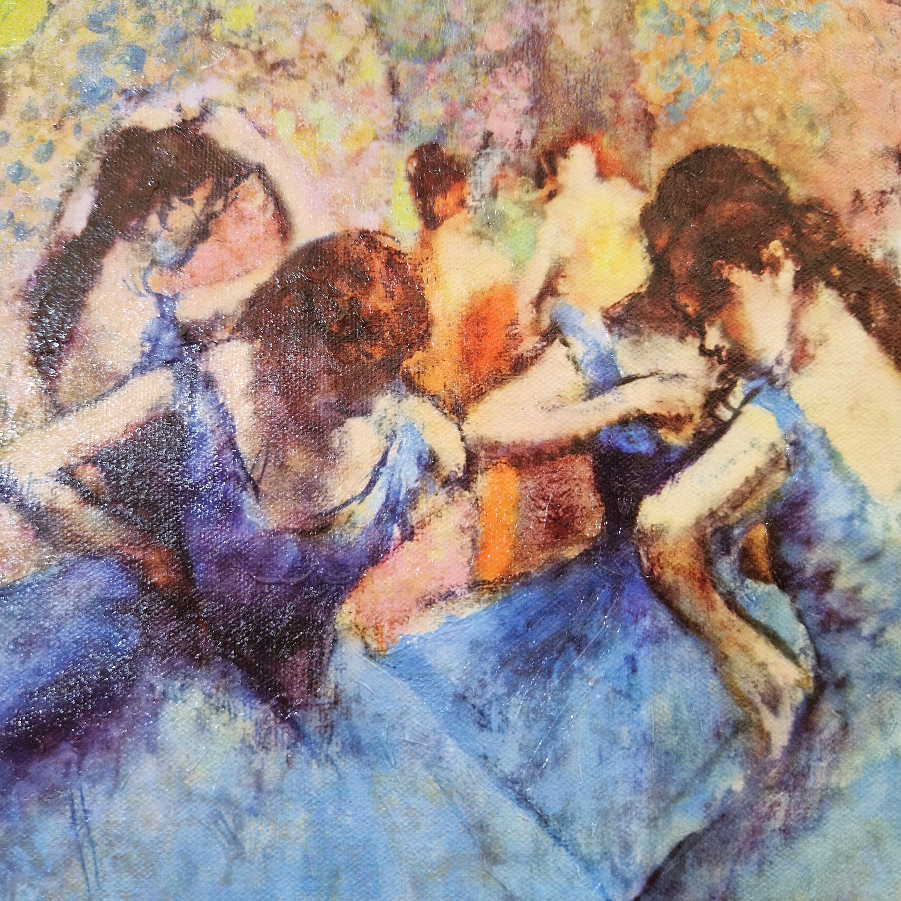 Degas Dancers in Blue Print, Framed Canvas Wall Art, 3D Hand Finished FOSHE ART