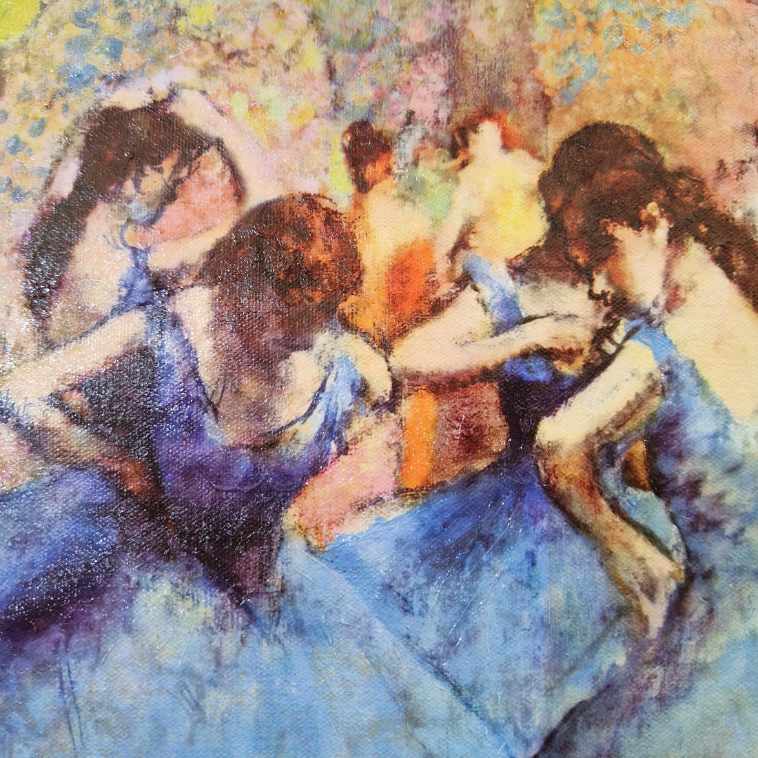 Degas Dancers in Blue Print, Framed Canvas Wall Art, 3D Hand Finished FOSHE ART