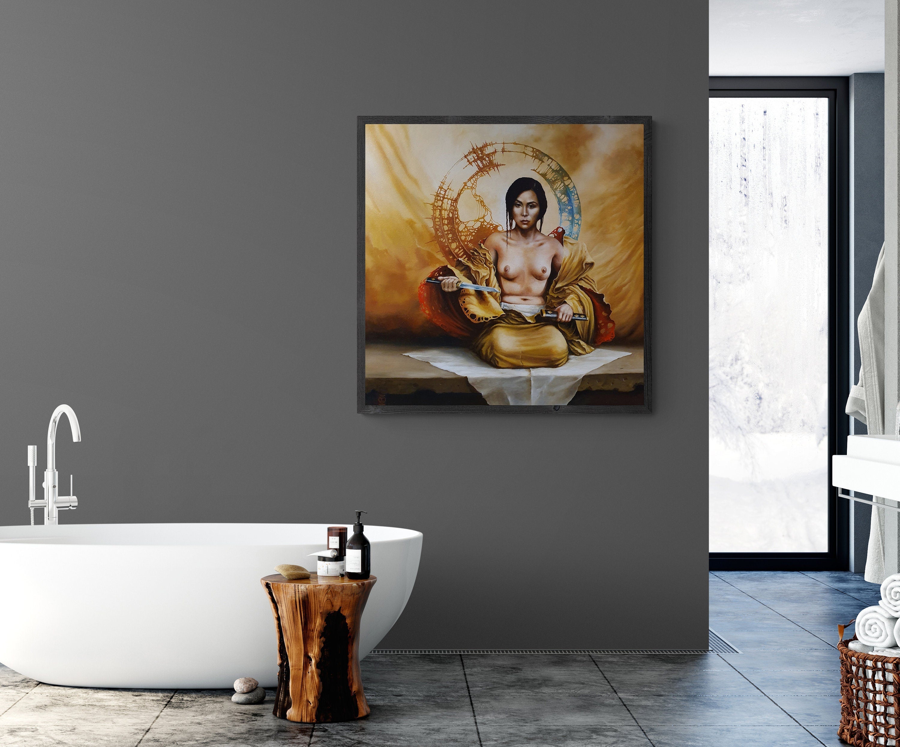 Japanese wall art Fineart print on canvas of Japanese Girl, Original Woman Portrait Art, Asian Modern Home Decor, Unique Home Art ,Gift Idea FOSHE ART