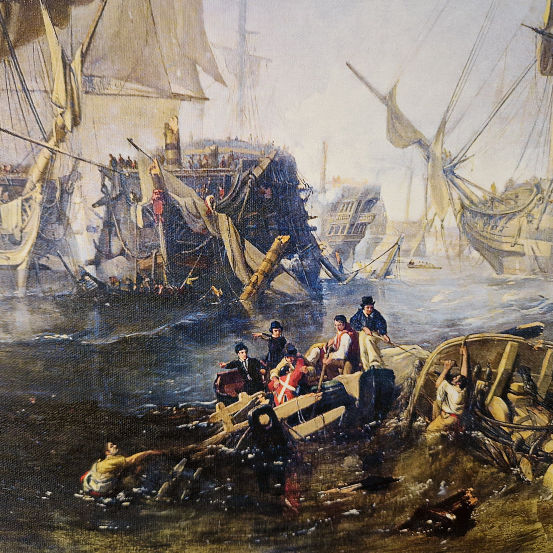 Battle of Trafalgar Print: William Clarkson Stanfield, Hand Finished 3D Canvas, Vintage Frame FOSHE ART