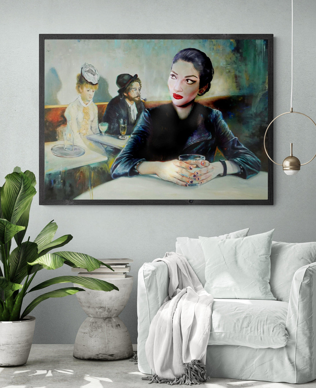 Unique Portrait of Diva Opera Soprano Maria Callas in a Café | Fine Art Giclée Print | Elegant Wall Décor for Timeless Home Styling FOSHE ART