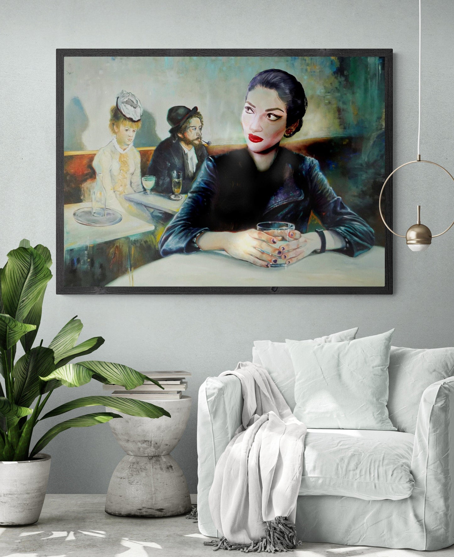 Unique Portrait of Diva Opera Soprano Maria Callas in a Café | Fine Art Giclée Print | Elegant Wall Décor for Timeless Home Styling FOSHE ART