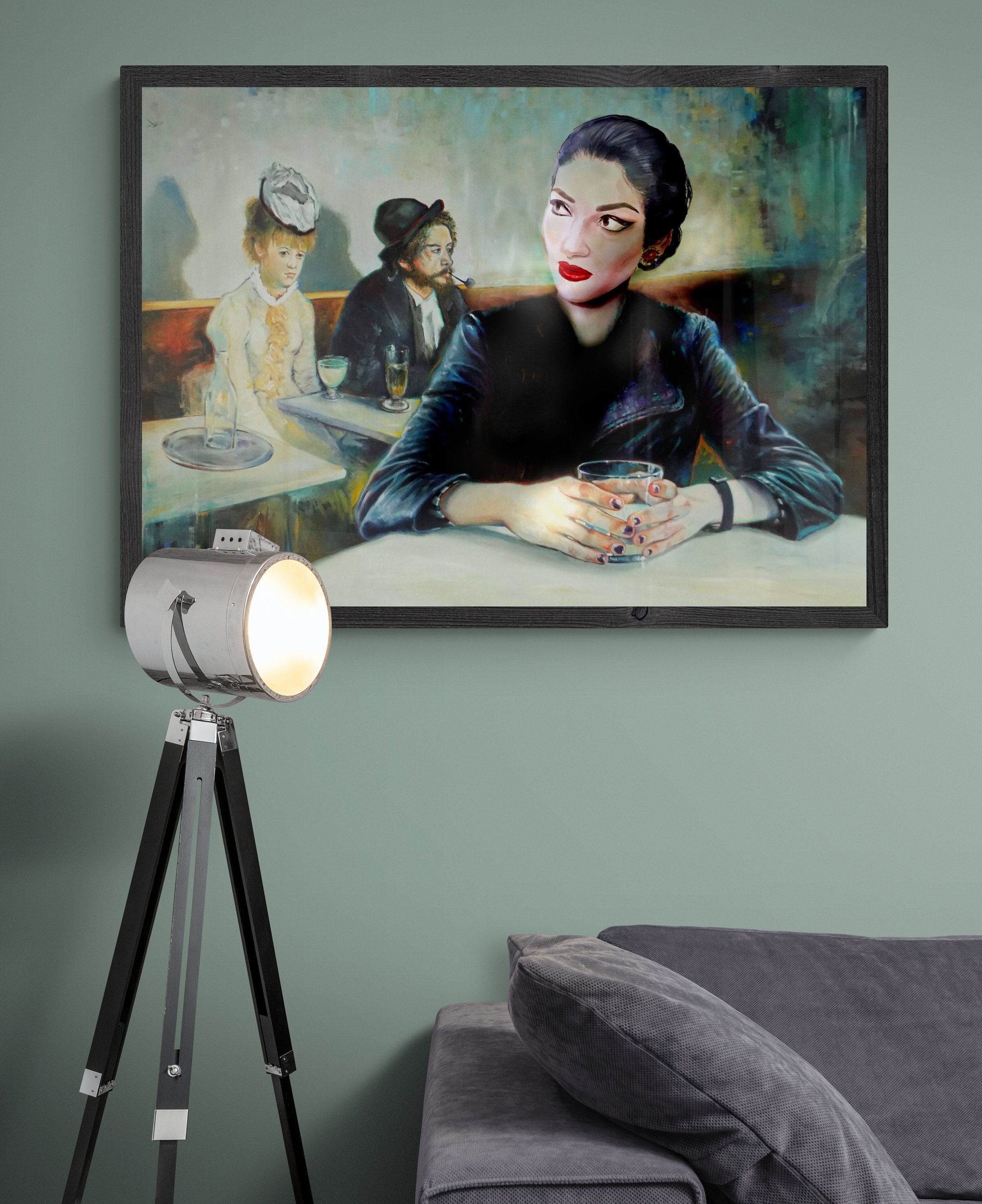 Maria Callas in the famous painting 'In a Café' by Edgar Degas. fine art reproduction print, Art decor, Heavyweight paper / real art canvas, 3D Hand Finished Premium Print, Poster Art, Canvas Wall Art, New House Gift, House warming painting