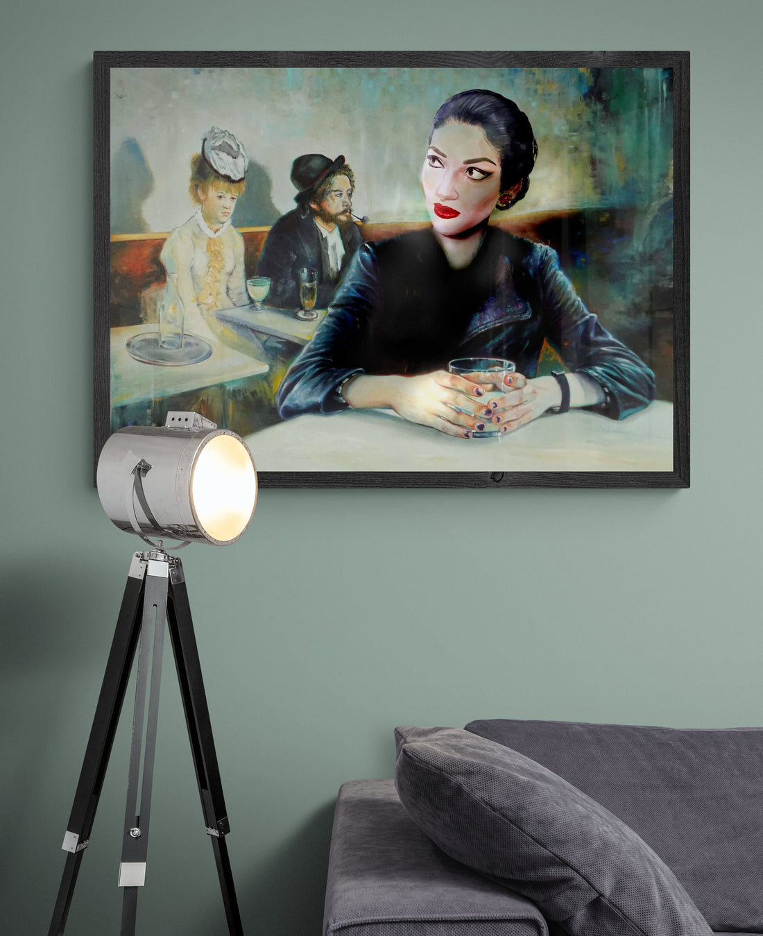 Maria Callas in the famous painting 'In a Café' by Edgar Degas. fine art reproduction print, Art decor, Heavyweight paper / real art canvas, 3D Hand Finished Premium Print, Poster Art, Canvas Wall Art, New House Gift, House warming painting
