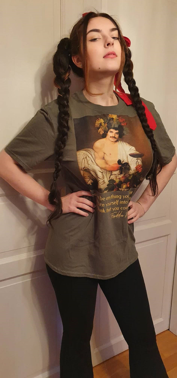 Freddie Mercury T-shirt with quote for Freddie Mercury Fans, Bacchus Caravaggio