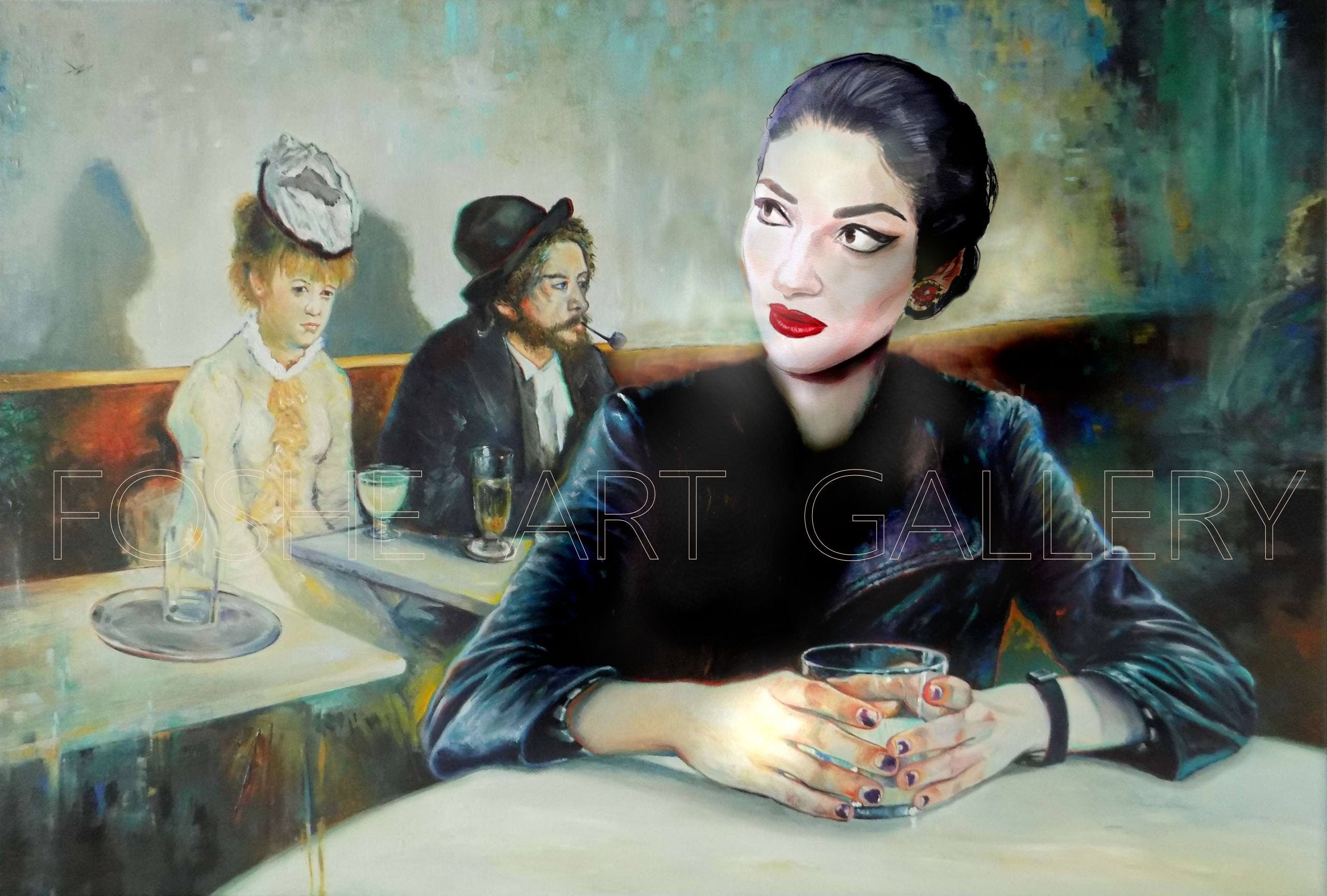 Maria Callas in the famous painting 'In a Café' by Edgar Degas. fine art reproduction print, Art decor, Heavyweight paper / real art canvas, 3D Hand Finished Premium Print, Poster Art, Canvas Wall Art, New House Gift, House warming painting