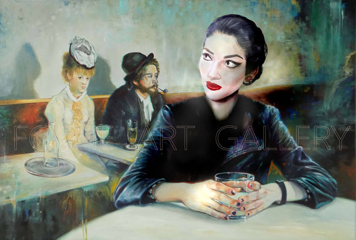 Maria Callas in the famous painting 'In a Café' by Edgar Degas. fine art reproduction print, Art decor, Heavyweight paper / real art canvas, 3D Hand Finished Premium Print, Poster Art, Canvas Wall Art, New House Gift, House warming painting