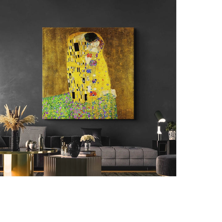 Gustav Klimt The Kiss Canvas Print, Art Nouveau Reproduction, Fine Art Wall Decor, Classic Oil Painting, Lovers Gift, Premium or Standard FOSHE ART