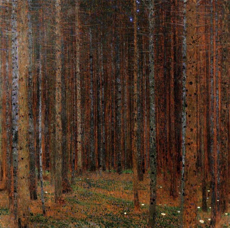 Gustav Klimt Tannenwald, Giclée Canvas Print: Hand-Textured, Golden Vintage Frame FOSHE ART