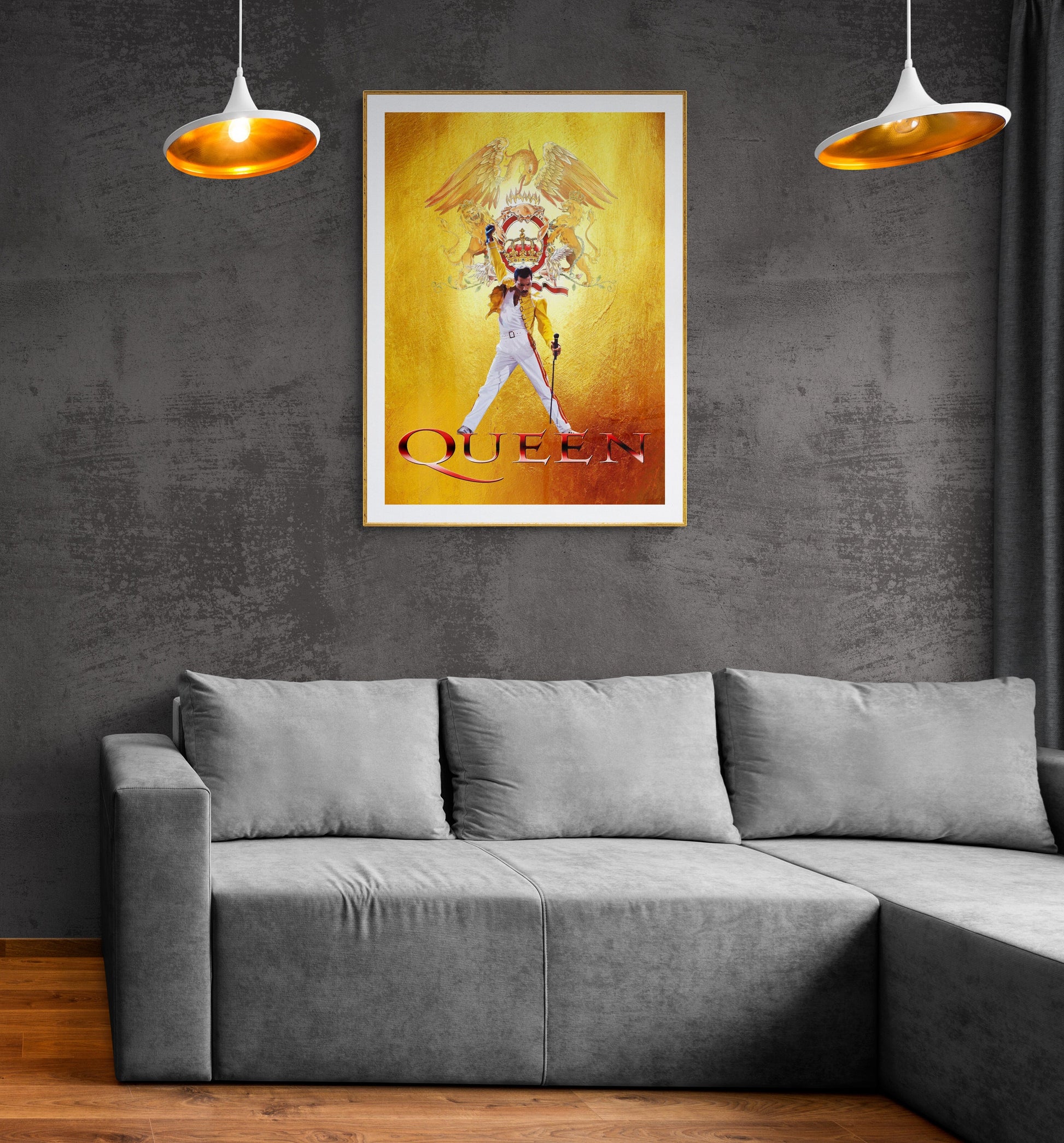 Freddie Mercury from Queen Unique Portrait, golden wall Art Print, Heavyweight paper, Music Icon, Singer Portrait,  New House Gift, House warming painting