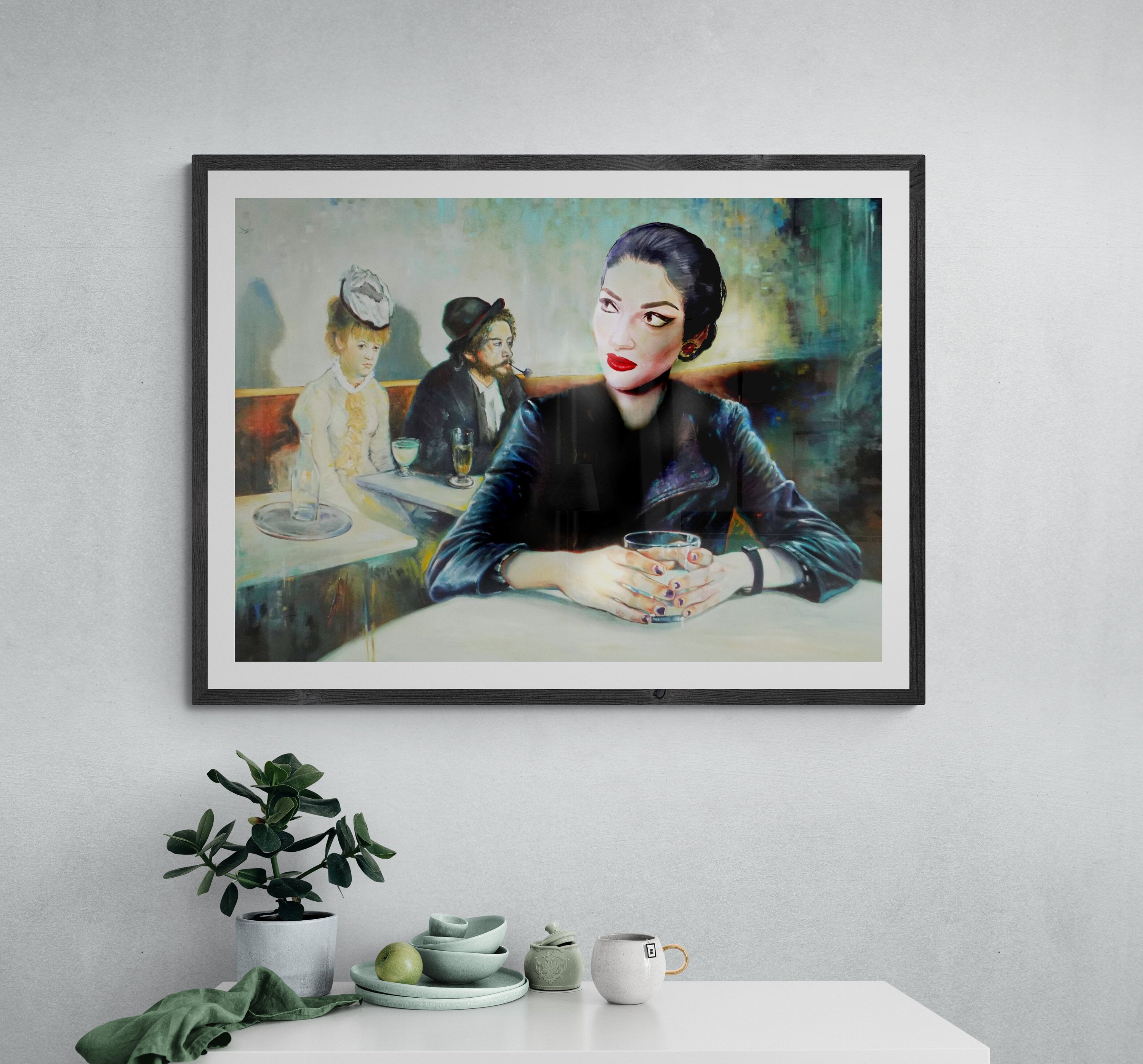 Maria Kalogeropoulos, Opera diva Art Print, Degas 'In a Café' Reimagined FOSHE ART