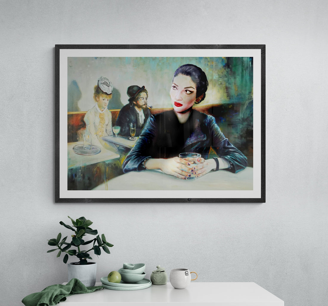 Maria Kalogeropoulos, Opera diva Art Print, Degas 'In a Café' Reimagined FOSHE ART