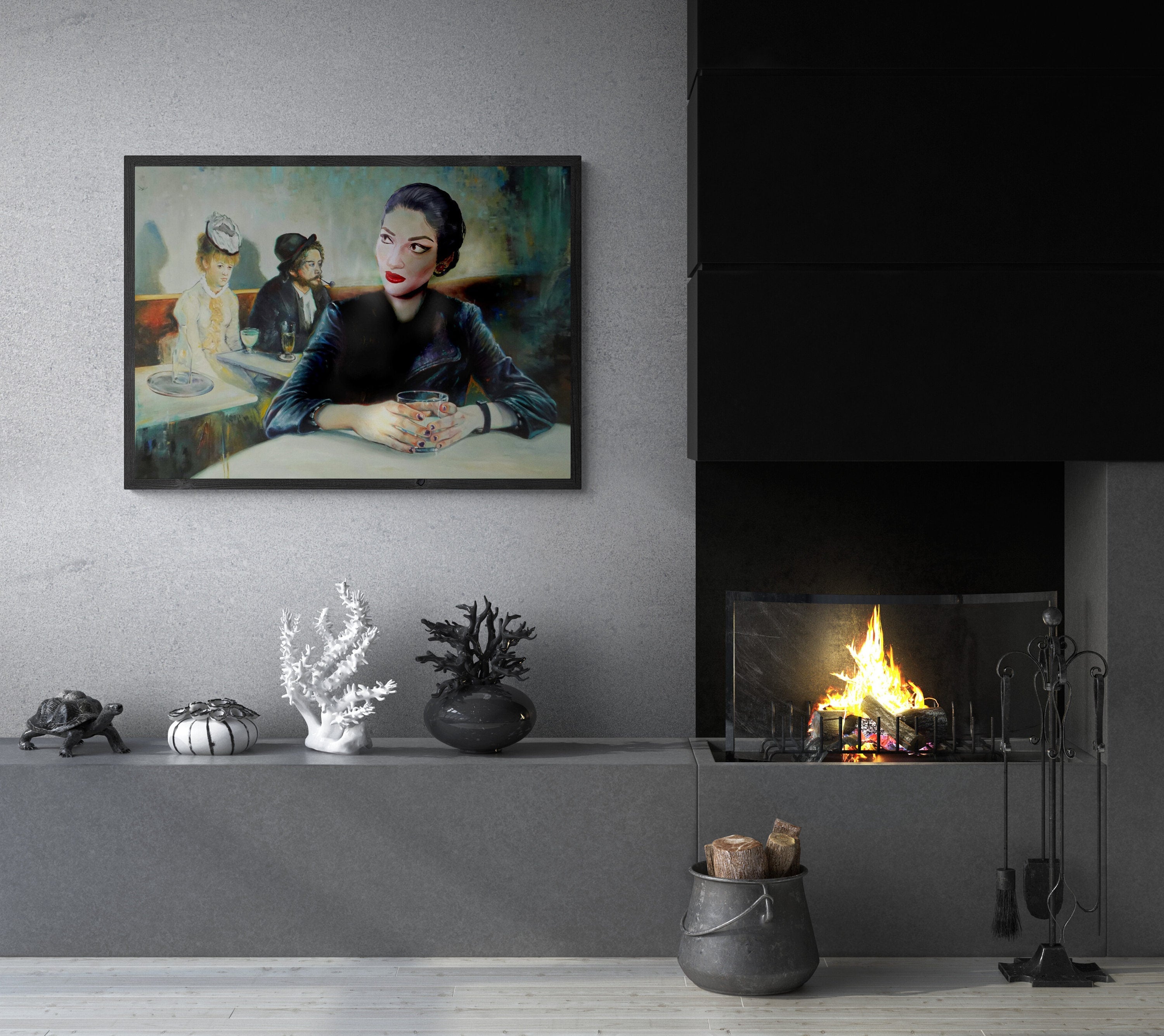 Maria Kalogeropoulos, Opera diva Art Print, Degas 'In a Café' Reimagined FOSHE ART