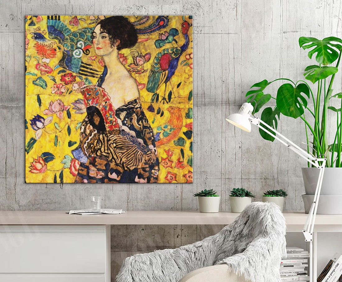 GUSTAV KLIMT Lady with Fan Print Reproduction, Klimt Lady Fan Wall Art, Lady with Fan by Gustav Klimt Art Premium Art, FOSHE ART