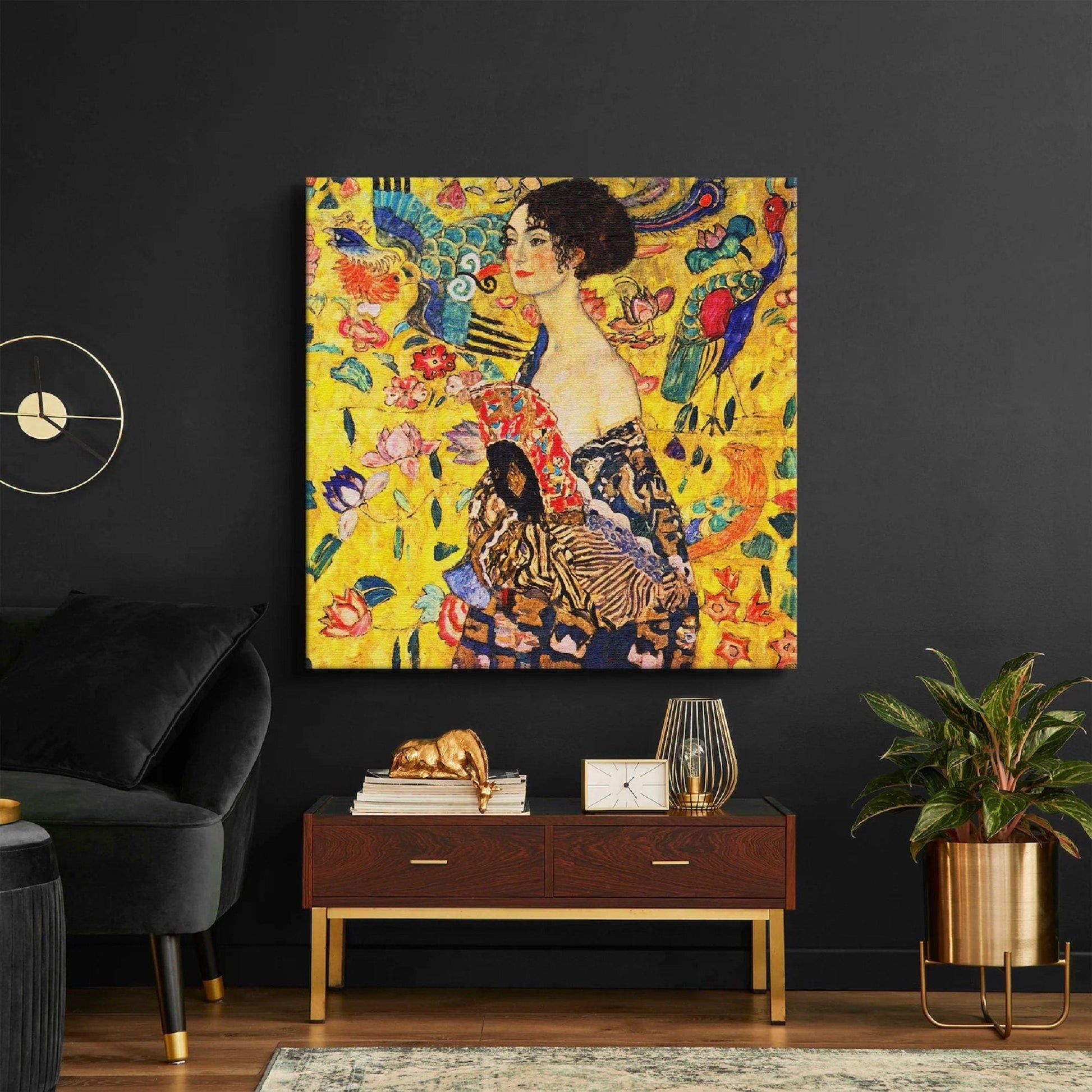 GUSTAV KLIMT Lady with Fan Print Reproduction, Klimt Lady Fan Wall Art, Lady with Fan by Gustav Klimt Art Premium Art, FOSHE ART