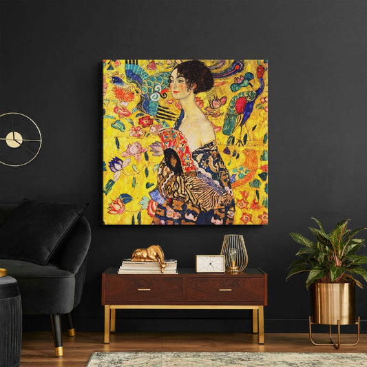 GUSTAV KLIMT Lady with Fan Print Reproduction, Klimt Lady Fan Wall Art, Lady with Fan by Gustav Klimt Art Premium Art, FOSHE ART