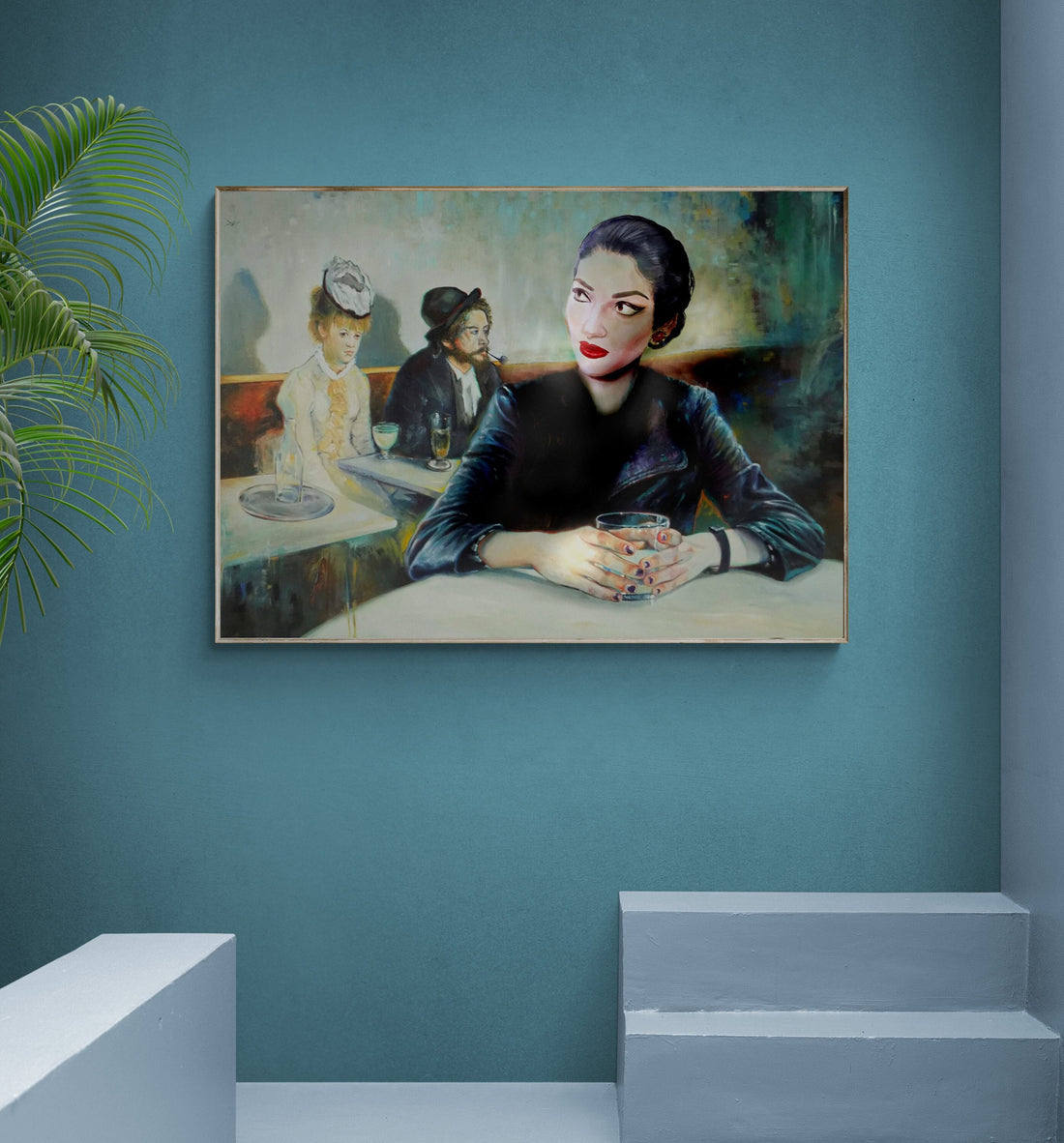 Maria Callas in the famous painting 'In a Café' by Edgar Degas. fine art reproduction print, Art decor, Heavyweight paper / real art canvas, 3D Hand Finished Premium Print, Poster Art, Canvas Wall Art, New House Gift, House warming painting