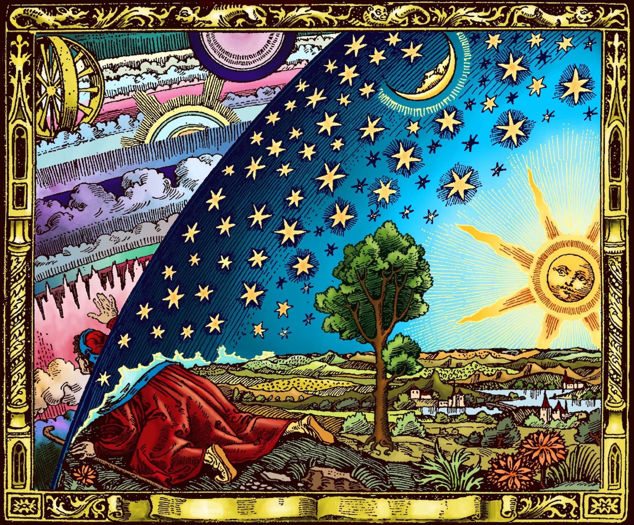 Frammarion Engraving Framed Canvas | Celestial Giclee Art Print FOSHE ART