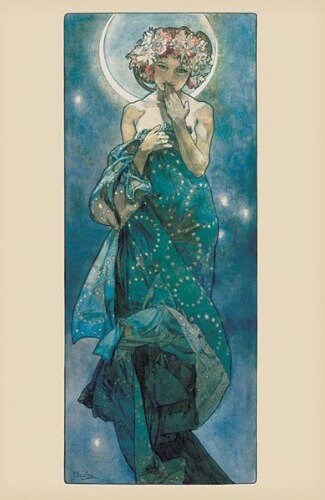 ALPHONSE MUCHA - The moon, Fine Art Prints, Vintage Home Decor, Giclee Paper / Canvas Prints, Poster or 3D Hand Finished Premium Print FOSHE ART