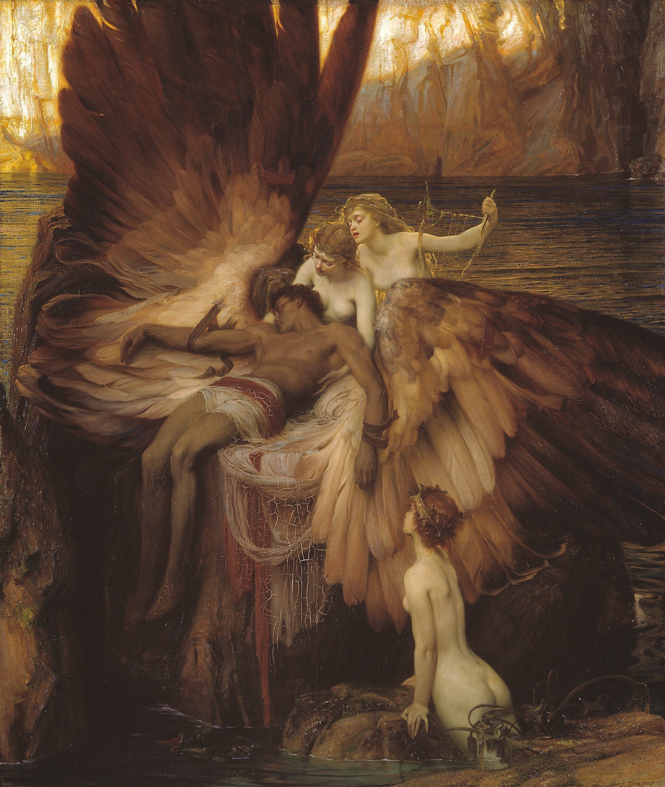 Lament for Icarus Print, Herbert Draper, Fallen Angel Art, Canvas or Paper FOSHE ART