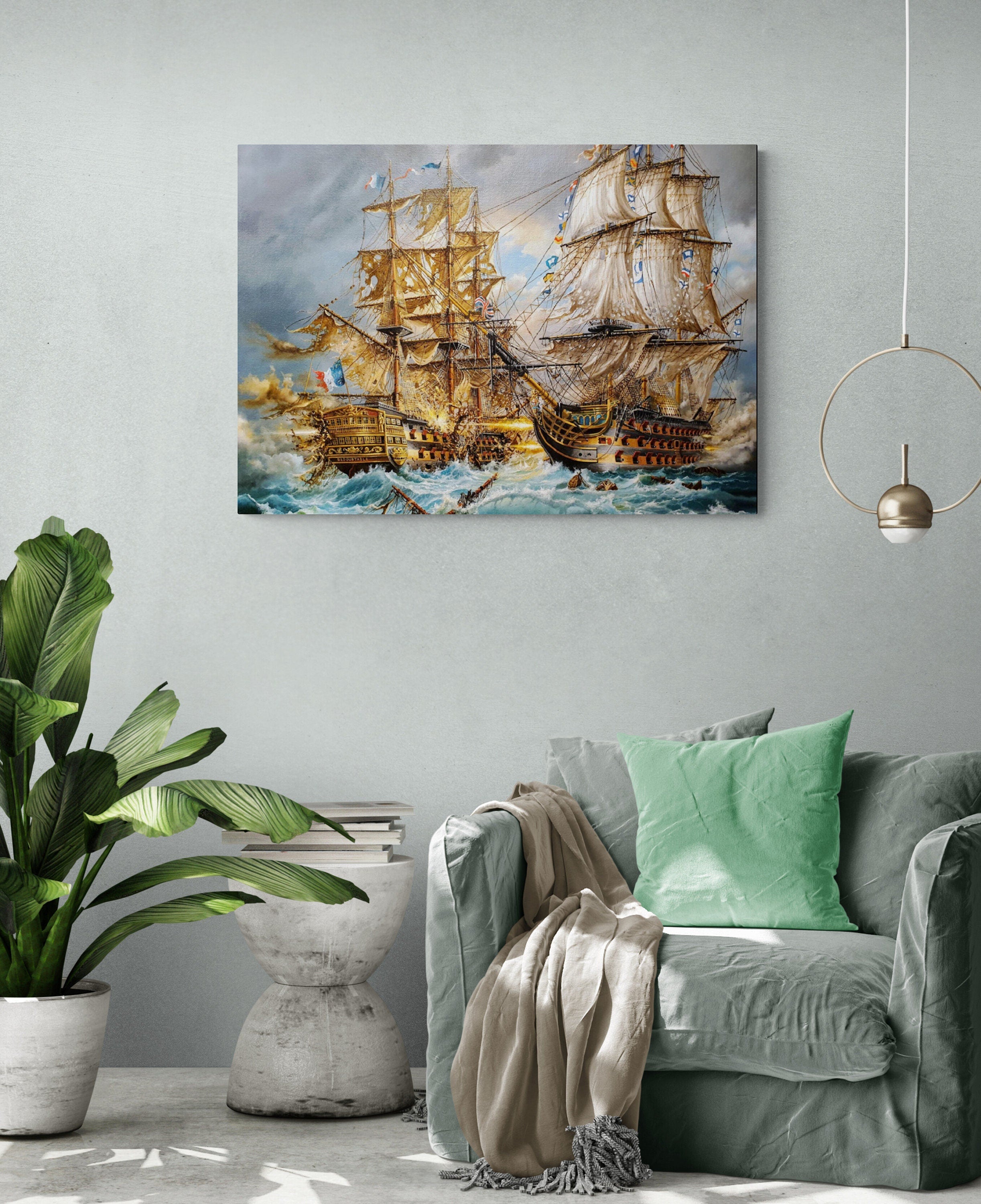 Battle of Trafalgar by Robert Zietara, Art Print, HSM Victory, Nautical Sailing Ship Poster FOSHE ART