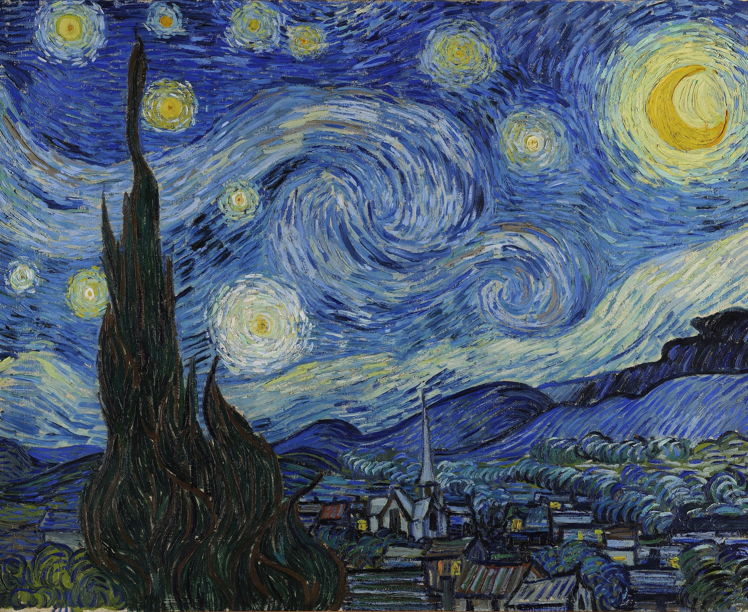 Van Gogh Starry Night Framed Canvas Giclée: Hand-Textured Fine Art Reproduction FOSHE ART