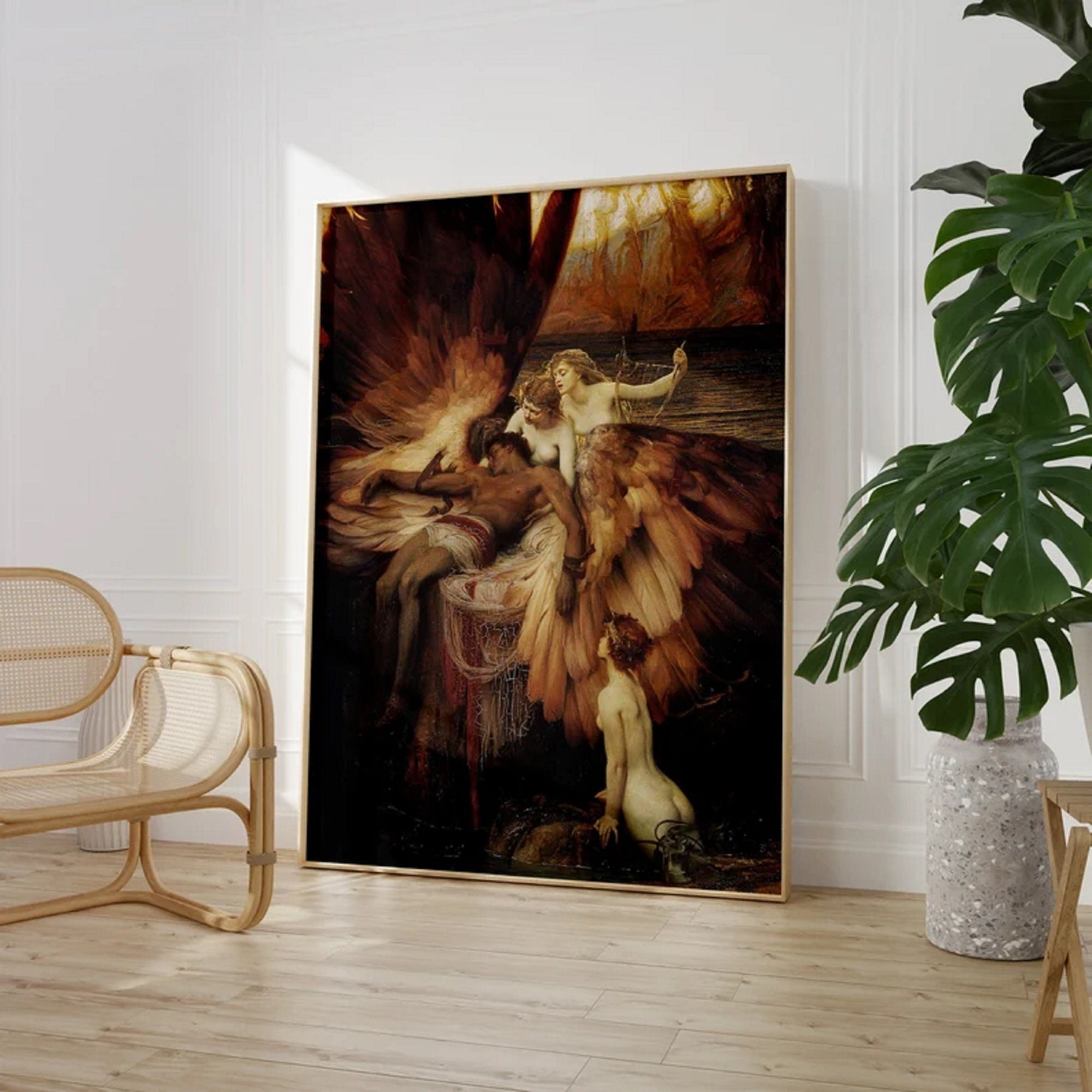 Herbert Draper, The Lament for Icarus, fine art reproduction print, Art decor, Heavyweight paper / real art canvas, 3D Hand Finished Premium Print, Poster Art, Canvas Wall Art, New House Gift, House warming painting