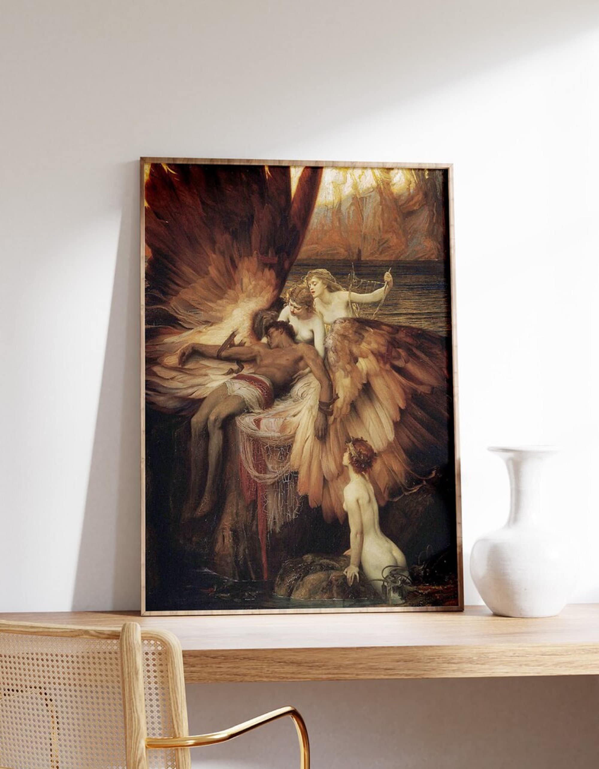 Lament for Icarus Print, Herbert Draper, Fallen Angel Art, Canvas or Paper FOSHE ART