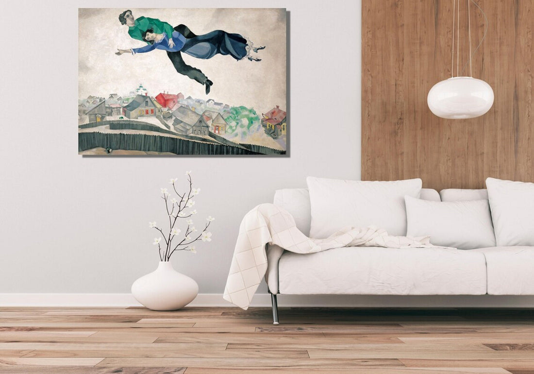 Marc Chagall, Over the town, fine art reproduction print, Art decor, Heavyweight paper / real art canvas, 3D Hand Finished Premium Print, Poster Art, Naive Art, Canvas Wall Art, New House Gift, House warming painting, Wedding gift