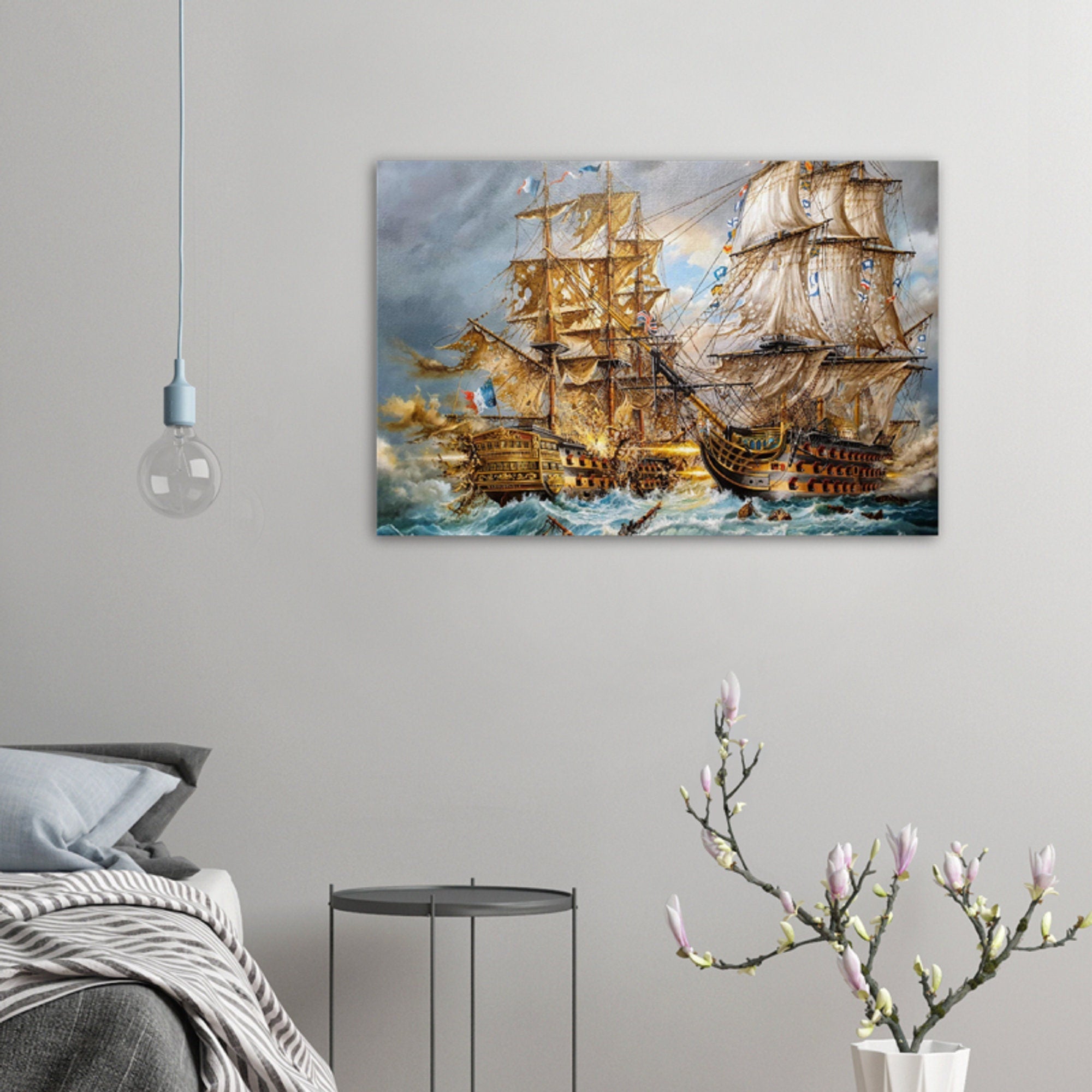 Battle of Trafalgar by Robert Zietara, Art Print, HSM Victory, Nautical Sailing Ship Poster FOSHE ART