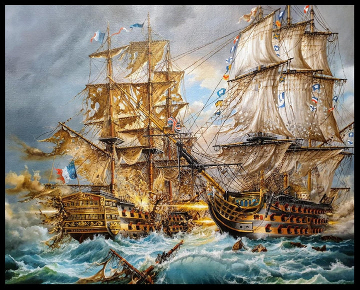 BATTLE of TRAFALGAR art print from original painting  by Robert Zietara, HSM Victory, ship poster, Nautical print, Sailing Ship illustration FOSHE ART