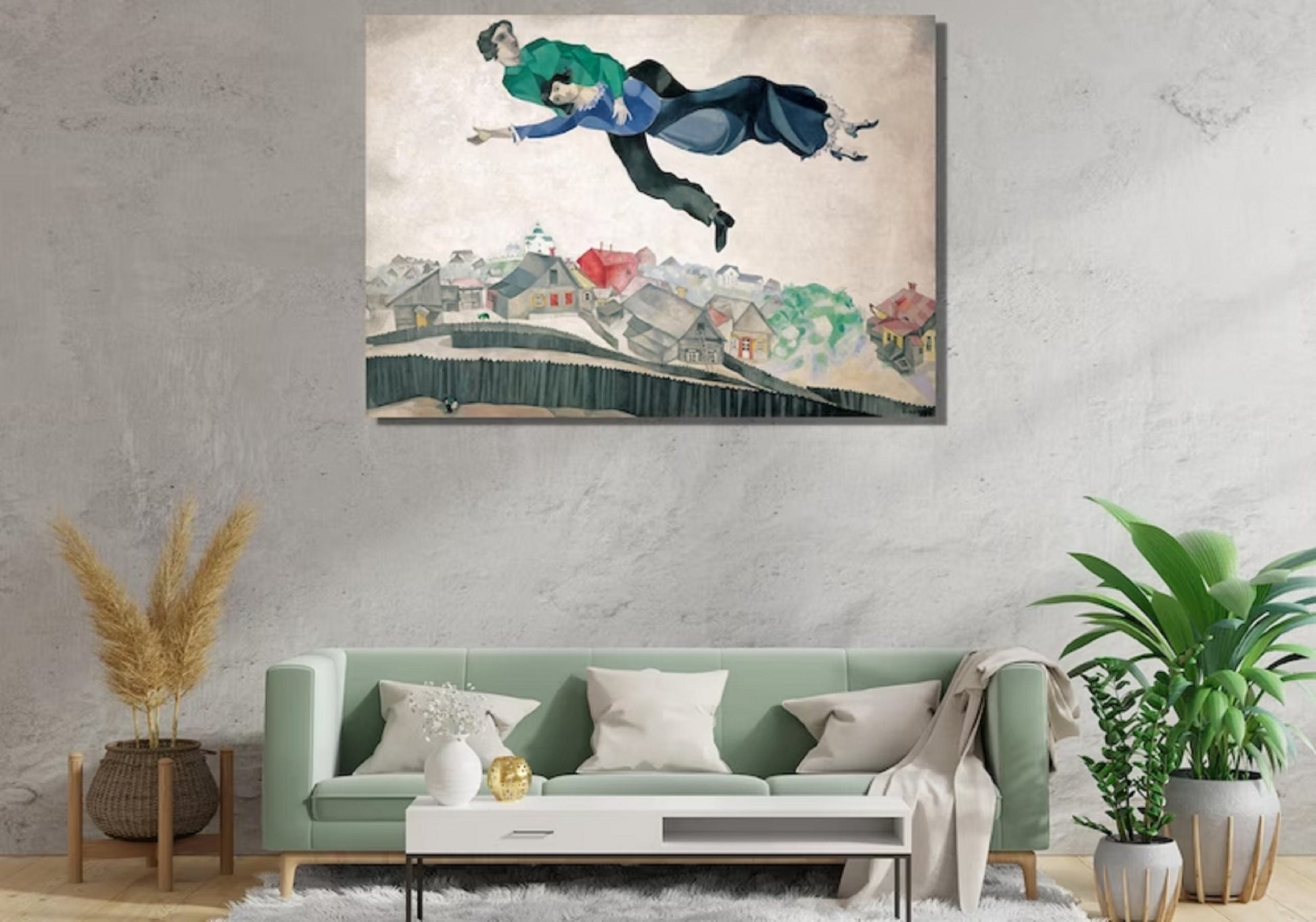 Marc Chagall, Over the town, fine art reproduction print, Art decor, Heavyweight paper / real art canvas, 3D Hand Finished Premium Print, Poster Art, Naive Art, Canvas Wall Art, New House Gift, House warming painting, Wedding gift