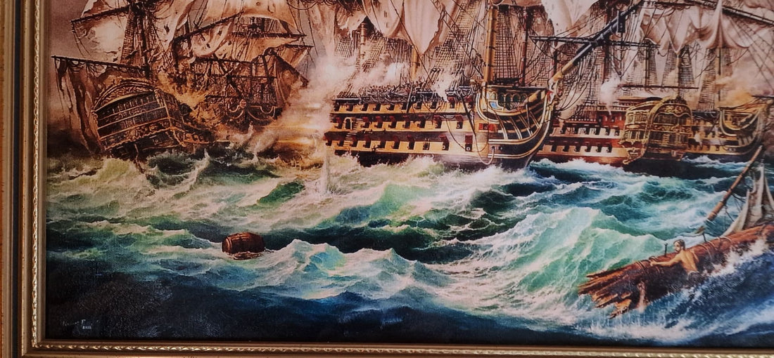 Battle of Trafalgar by Robert Zietara, HMS Victory, Framed Giclée Canvas Print FOSHE ART