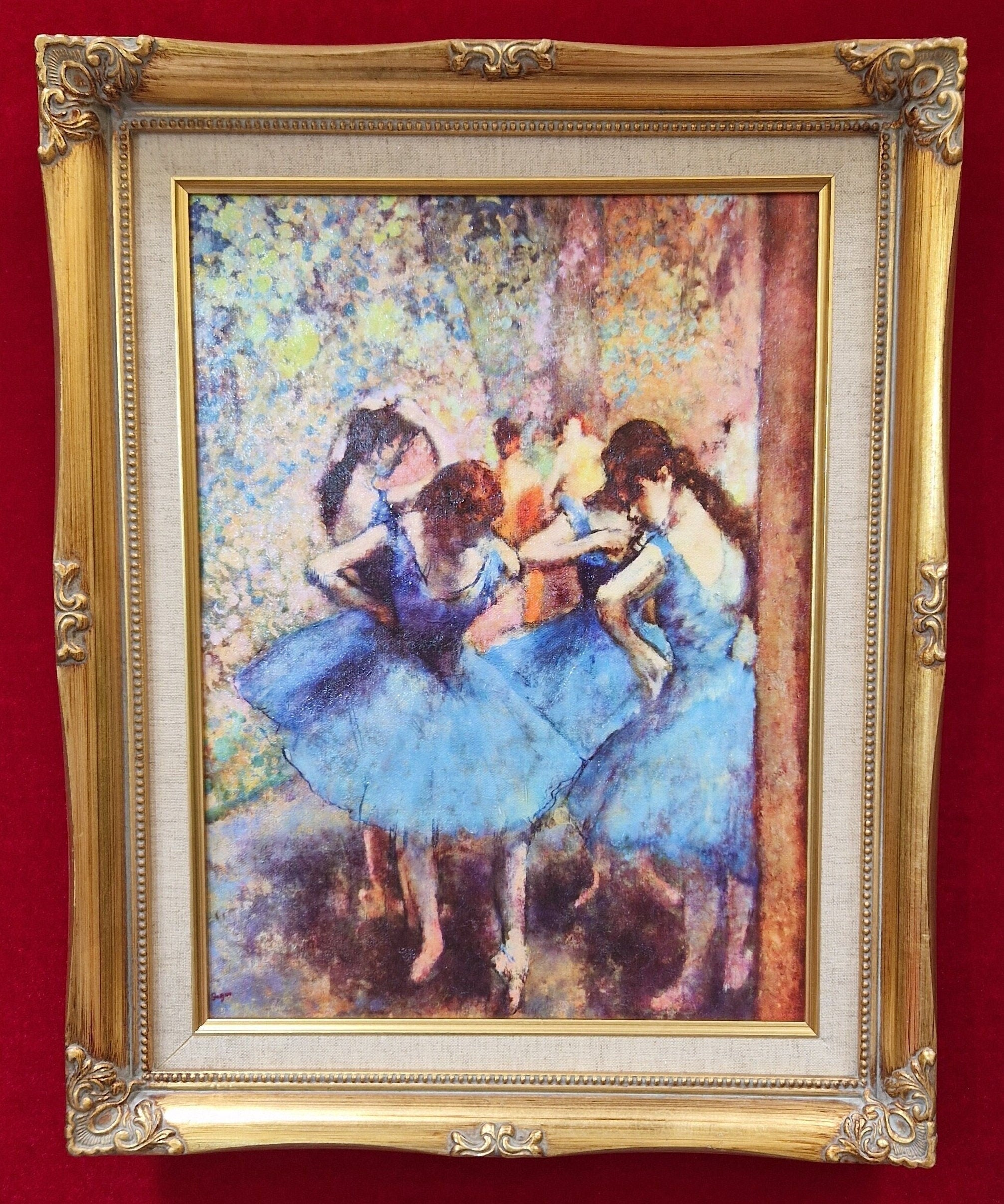 Degas Dancers in Blue Print, Framed Canvas Wall Art, 3D Hand Finished FOSHE ART
