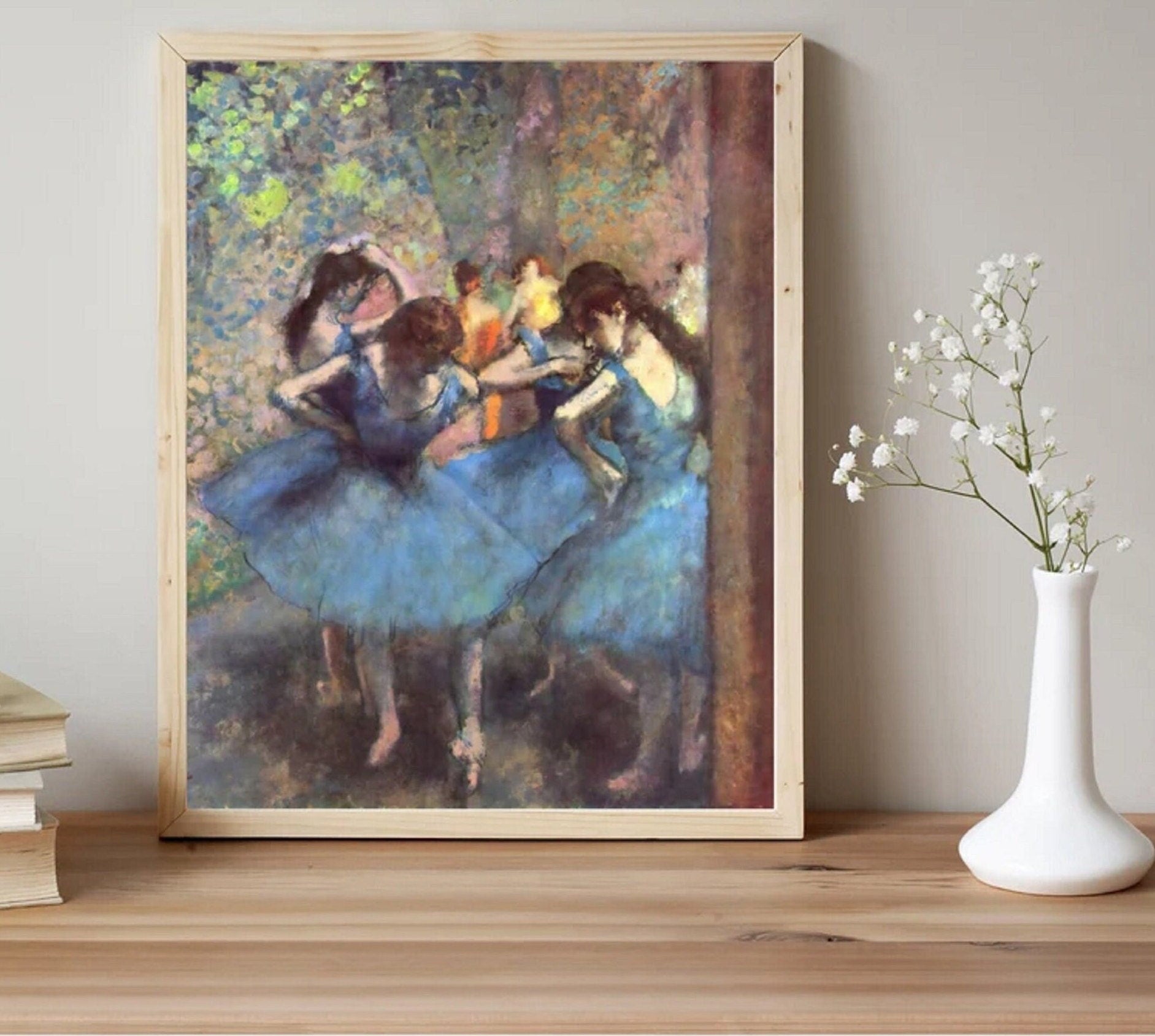 Degas Dancers in Blue Print, Framed Canvas Wall Art, 3D Hand Finished FOSHE ART