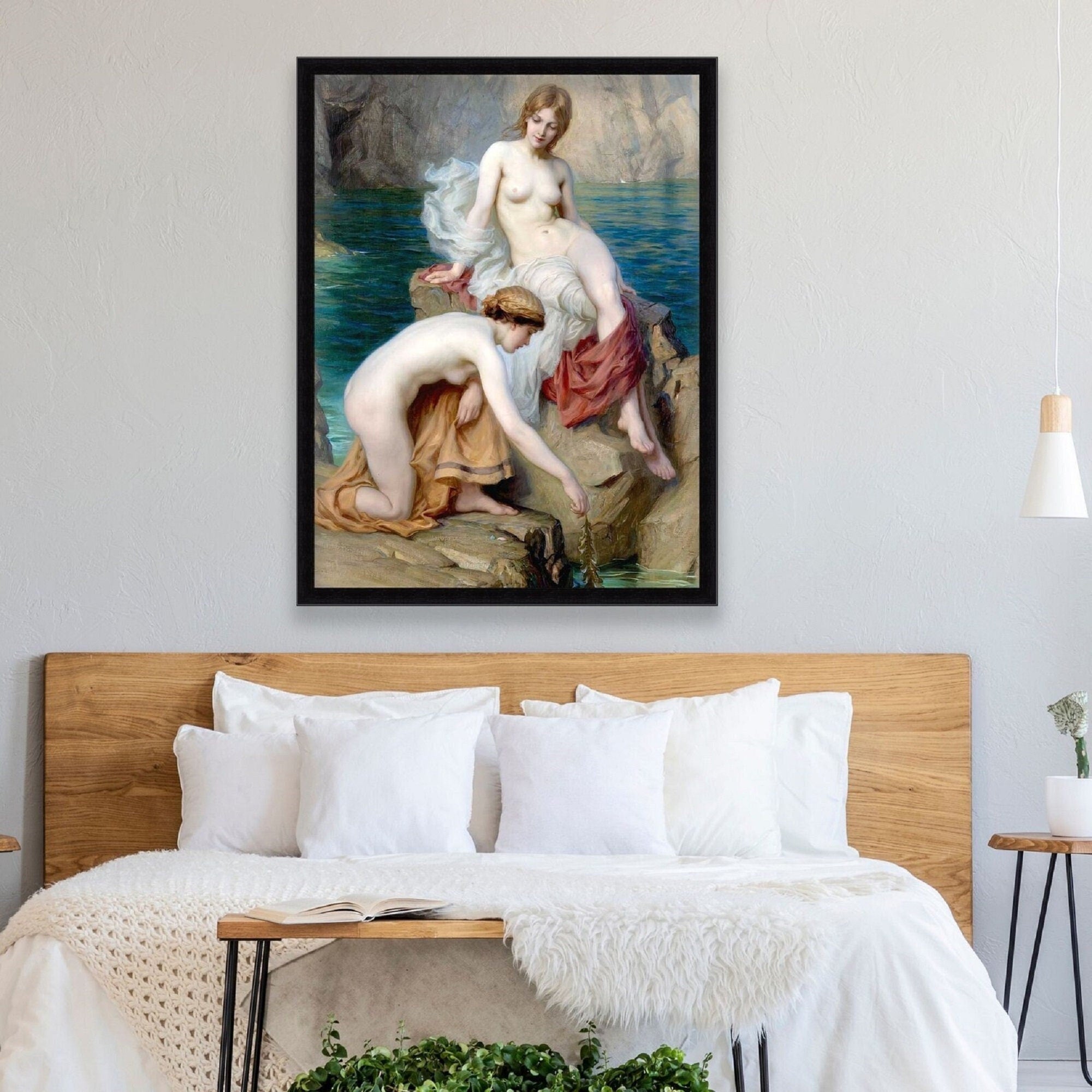 Summer Seas, Herbert James Draper, FineArt Reproduction Heavyweight real Canvas, 3D hand finish print with brush strokes, look like original FOSHE ART