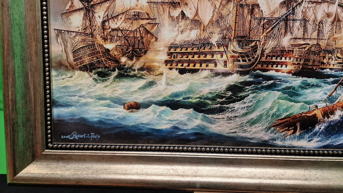 Battle of Trafalgar Canvas Print: HMS Victory, Nautical Art, Silver Frame FOSHE ART