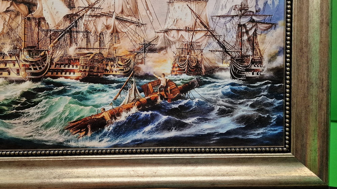 Battle of Trafalgar Canvas Print: HMS Victory, Nautical Art, Silver Frame FOSHE ART